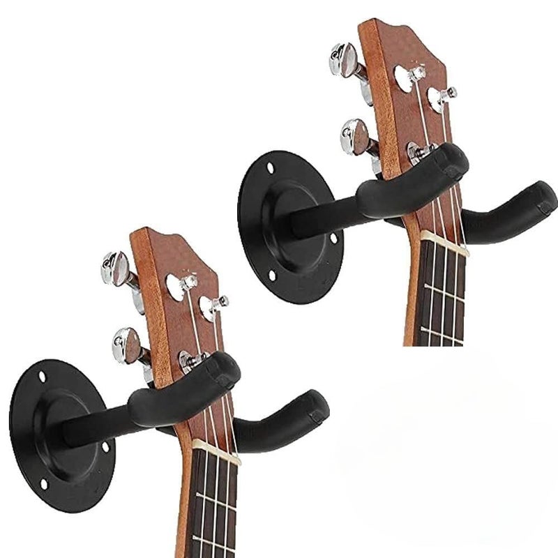 TechBlaze Universal Guitar Hanger Hook Holder Wall Mount Display with Metal Body Bracket with Mounting Screws Guitar Stand for Bass Electric Acoustic Guitar Mandolin Banjo etc-Black (Pack of 2) - Image 1