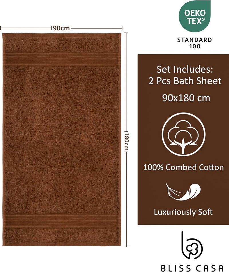 بليس كاسا مجموعة مناشف الحمام (4 قطع، 70 × 140 سم) - 600 GSM قطن ممشط 100% سريع الجفاف عالي الامتصاص مناشف حمام سميكة - جودة ناعمة كالفنادق للحمام والسبا (بني، مجموعة مناشف حمام كبيرة 2 قطعة) - Image 5