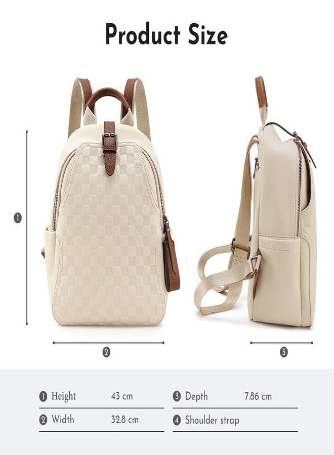 Caitina Small Backpack Purse for Women Cute PU Leather Backpack Plaid Backpack for Women Travel & Work White - Image 5