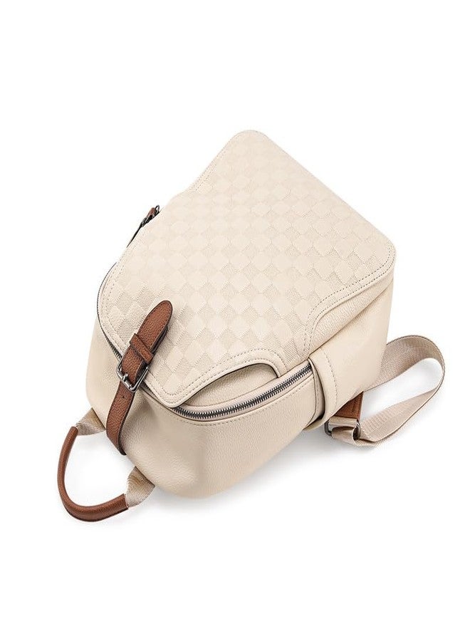 Caitina Small Backpack Purse for Women Cute PU Leather Backpack Plaid Backpack for Women Travel & Work White - Image 3