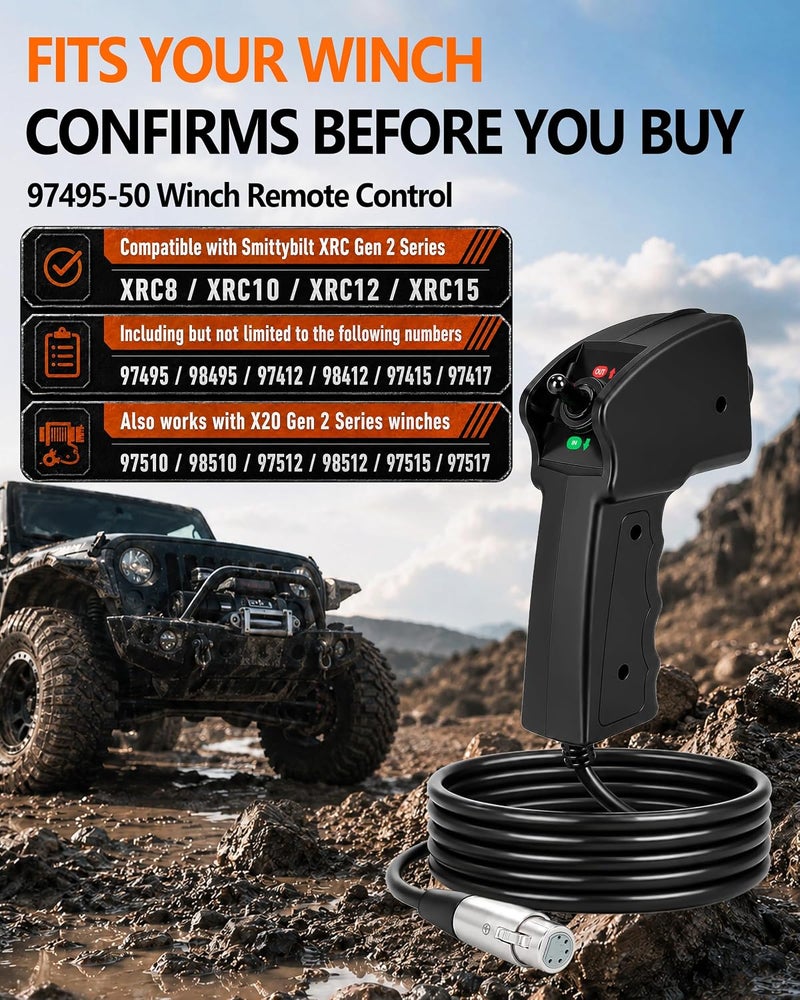 Zuomeng Winch Remote Control for 97495-50 - Compatible with Smittybilt XRC Gen 2 and X2O Gen 2 Winches, Fits XRC8 XRC10 XRC12 XRC15 Models, 5-Pin Plug-and-Play Design, 13 FT Cable, Magnetic Storage - Image 3