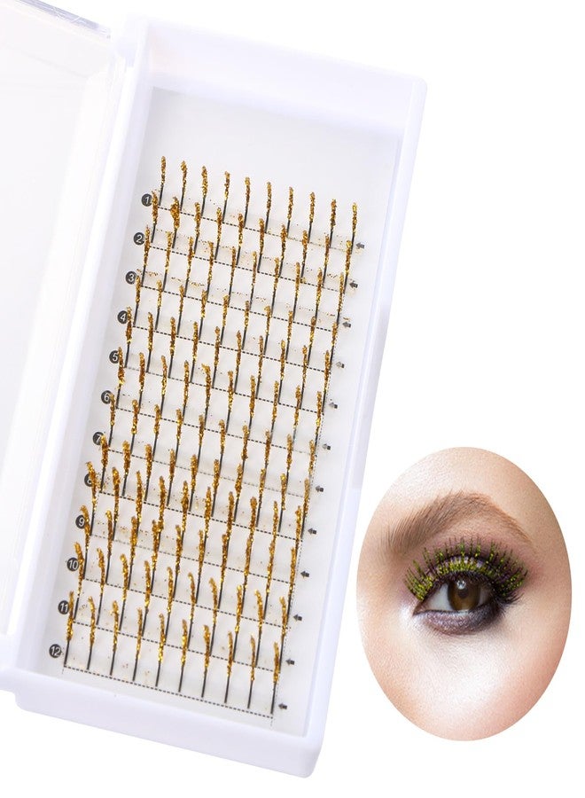 UHOMENY Glitter Lash Extensions, UHOMENY False Lashes for Eyelash Extensions D Curl Cosplay Eye Lashes Single Lash Spike Eyelash Extension Party Makeup Eyelashes, Mix 11-16mm (golden) - Image 1