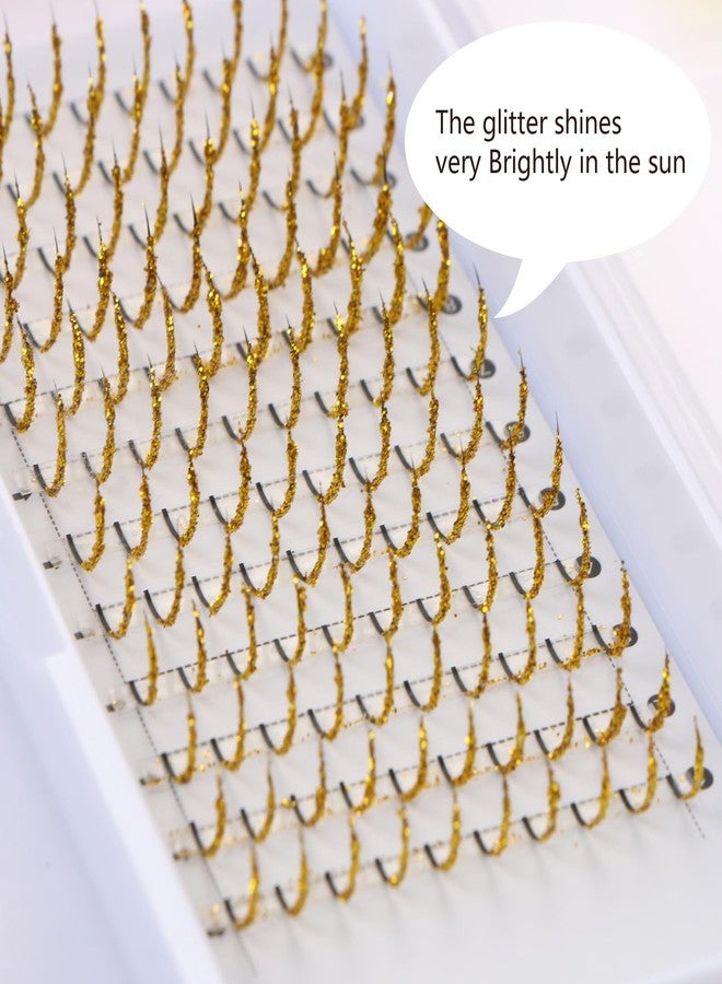 UHOMENY Glitter Lash Extensions, UHOMENY False Lashes for Eyelash Extensions D Curl Cosplay Eye Lashes Single Lash Spike Eyelash Extension Party Makeup Eyelashes, Mix 11-16mm (golden) - Image 2