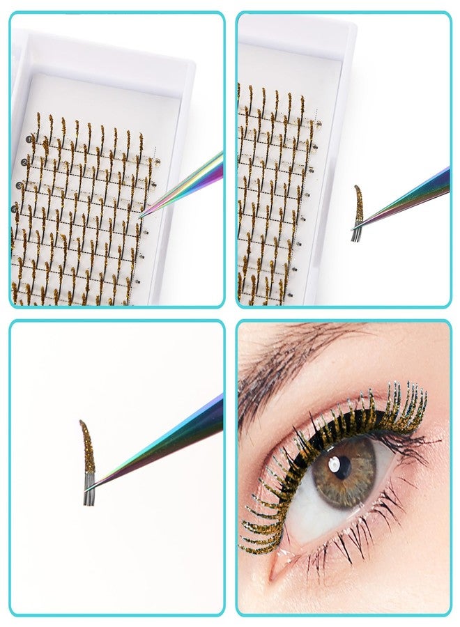 UHOMENY Glitter Lash Extensions, UHOMENY False Lashes for Eyelash Extensions D Curl Cosplay Eye Lashes Single Lash Spike Eyelash Extension Party Makeup Eyelashes, Mix 11-16mm (golden) - Image 4