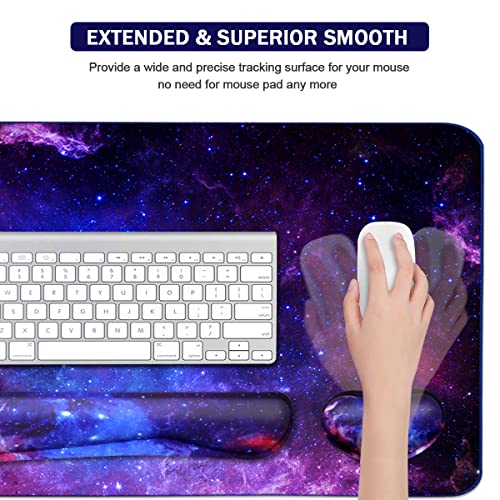 Yunoble Large Mouse Pad and Keyboard Wrist Rest, Desk Pad for Keyboard and Mouse, 4-in-1 Large Gaming Mouse Pad with Wrist Support, Desk Mat for Home Office Study Game-Galaxy Fluid - Image 4