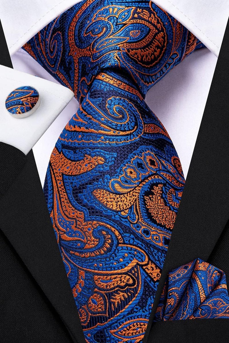 Dubulle Mens Paisley Striped Tie WOVEN Necktie for Men and Handkerchief Cufflinks Set Wedding Formal Business - Image 3