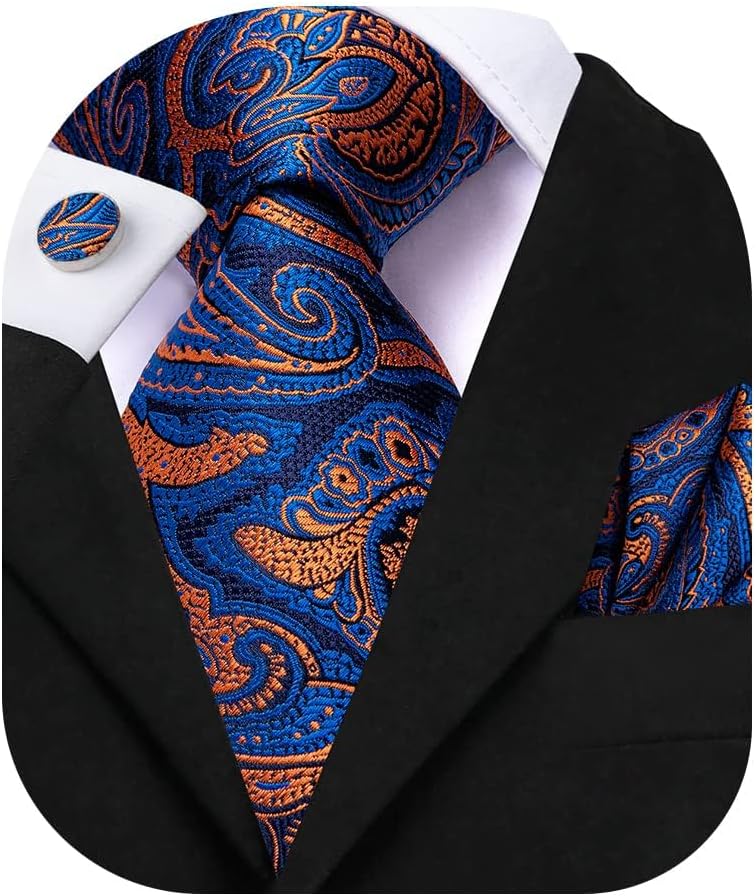 Dubulle Mens Paisley Striped Tie WOVEN Necktie for Men and Handkerchief Cufflinks Set Wedding Formal Business - Image 1