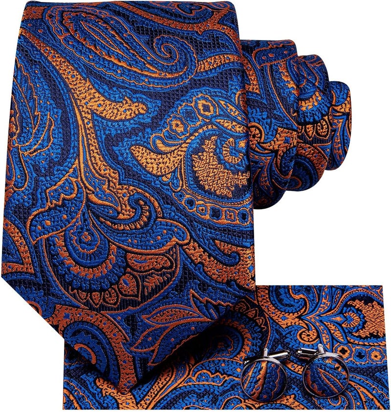 Dubulle Mens Paisley Striped Tie WOVEN Necktie for Men and Handkerchief Cufflinks Set Wedding Formal Business - Image 2