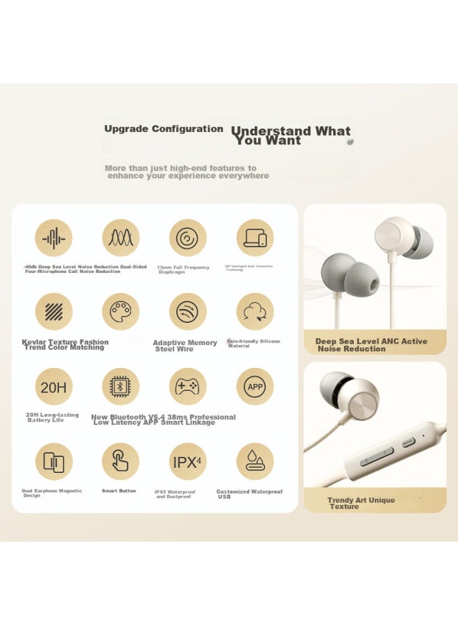 Ikf Alive Neckband Bluetooth Headphones, Active Noise Cancellation, Magnetic In-ear Sports Earphones, Waterproof, Long Battery Life, For Running And Gaming, Smog Blue - Image 1