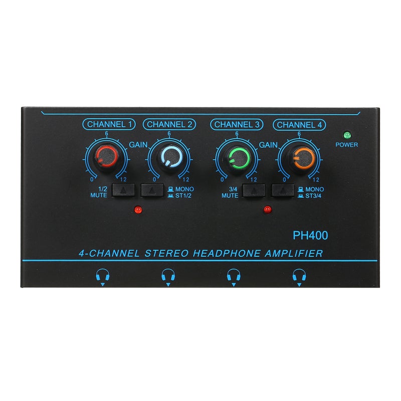 4-Channel Stereo Headphone Amplifier Compact 4 Channels Mini Audio Stereo Headphone Amp with 6.35mm/3.5mm Input Volume Control In-ear Monitoring System for Stage and Studios - Image 1
