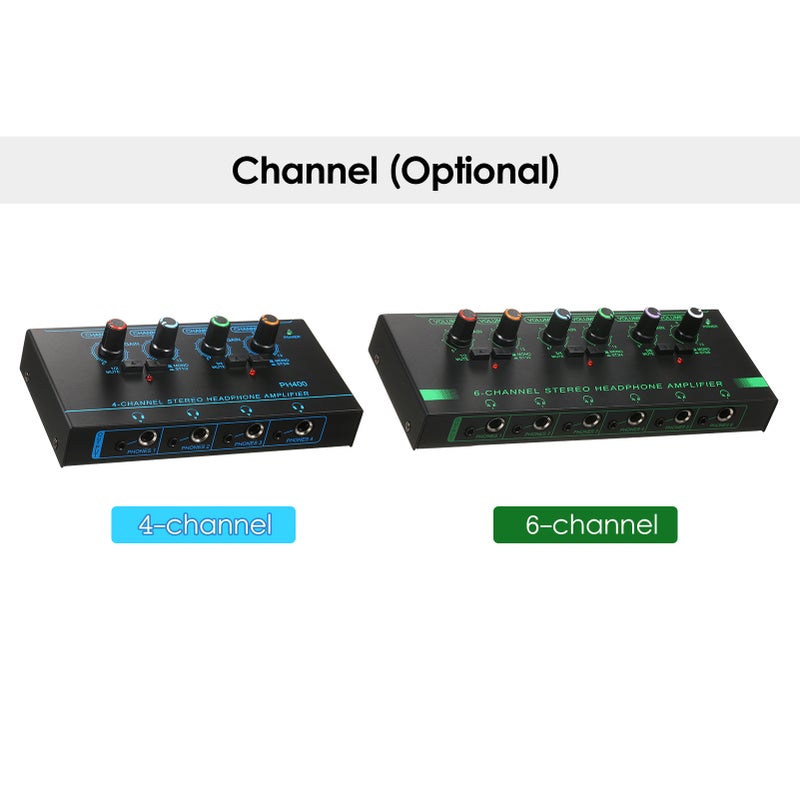 4-Channel Stereo Headphone Amplifier Compact 4 Channels Mini Audio Stereo Headphone Amp with 6.35mm/3.5mm Input Volume Control In-ear Monitoring System for Stage and Studios - Image 2