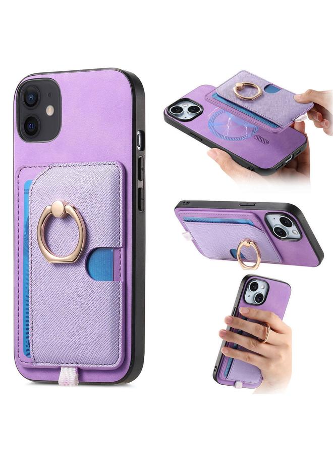 زبون جراب لهاتف iPhone 12 / 12 Pro بتصميم متقاطع من الجلد مع حلقة جانبية وحقيبة بطاقات وحافظة هاتف MagSafe - Image 1