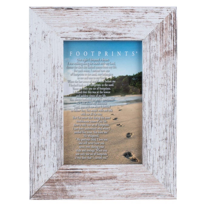 FOOTPRINTS DISTRESSED WHITE 9 X 7 INCH WOOD WALL OR TABLETOP PICTURE PHOTO FRAME