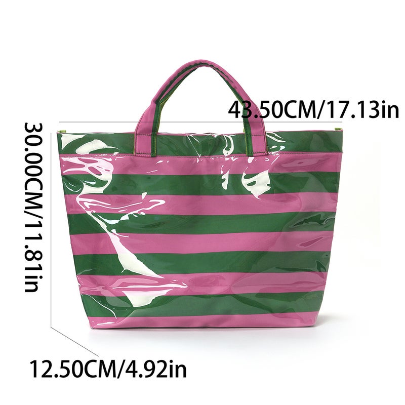 2026 PVC Striped Tote Bag Large Capacity Casual Travel Beach Bag - Image 5
