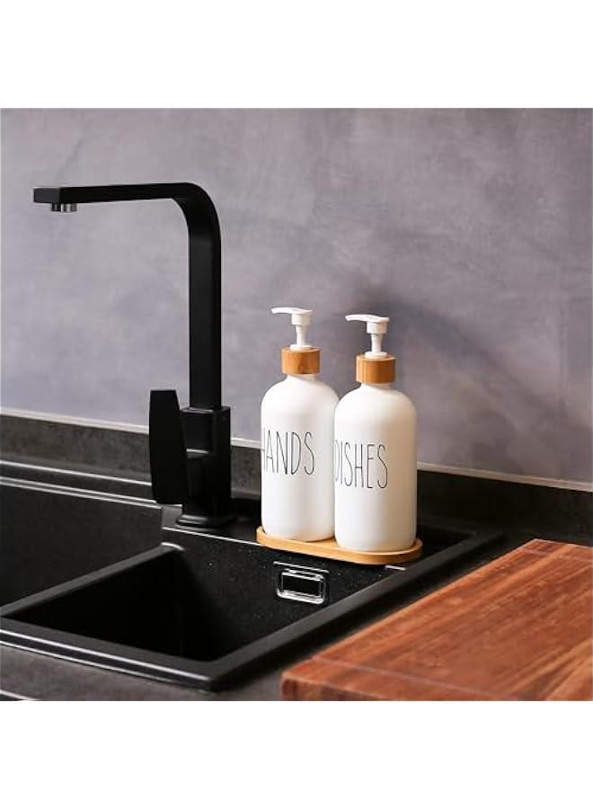 هوكور مجموعة موزع صابون زجاجي غير لامع من توريسيك - موزعات صابون لليدين والاطباق مناسبة لديكور المطبخ الريفي (ابيض عالي الدقة وصينية) - Image 2