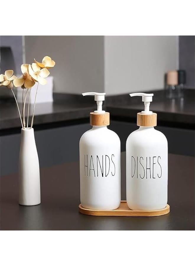 هوكور مجموعة موزع صابون زجاجي غير لامع من توريسيك - موزعات صابون لليدين والاطباق مناسبة لديكور المطبخ الريفي (ابيض عالي الدقة وصينية) - Image 3