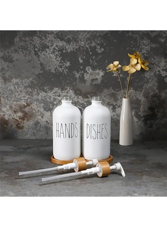 هوكور مجموعة موزع صابون زجاجي غير لامع من توريسيك - موزعات صابون لليدين والاطباق مناسبة لديكور المطبخ الريفي (ابيض عالي الدقة وصينية) - Image 4