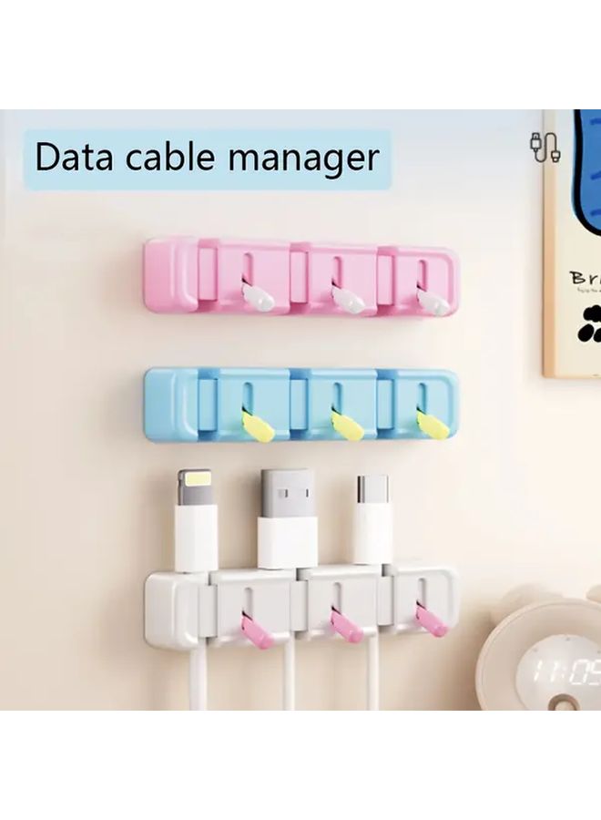 Desktop Phone Data Cable Organizer Cords Holder Fixing Strip 2PCS Blue Yellow - Image 5