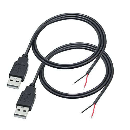 Maixbomr كابل طاقة USB A ذكر 2 دبوس سلك عاري 3 قدم، كابل طاقة مفتوح نهاية USB A ذكر، للأجهزة USB 5V/3A المثبتة أو استبدال DIY أو كابل إصلاح - Image 1