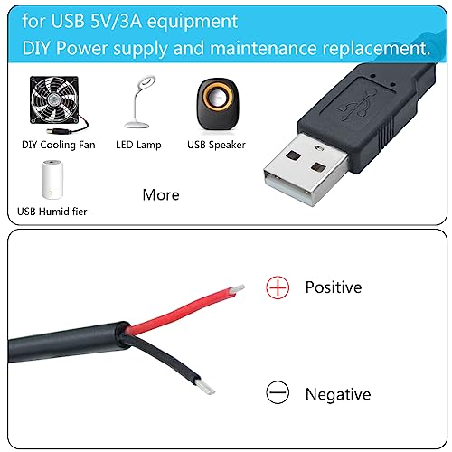 Maixbomr كابل طاقة USB A ذكر 2 دبوس سلك عاري 3 قدم، كابل طاقة مفتوح نهاية USB A ذكر، للأجهزة USB 5V/3A المثبتة أو استبدال DIY أو كابل إصلاح - Image 3