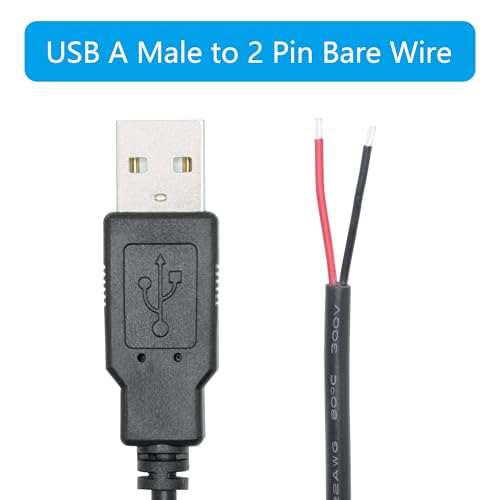 Maixbomr كابل طاقة USB A ذكر 2 دبوس سلك عاري 3 قدم، كابل طاقة مفتوح نهاية USB A ذكر، للأجهزة USB 5V/3A المثبتة أو استبدال DIY أو كابل إصلاح - Image 5