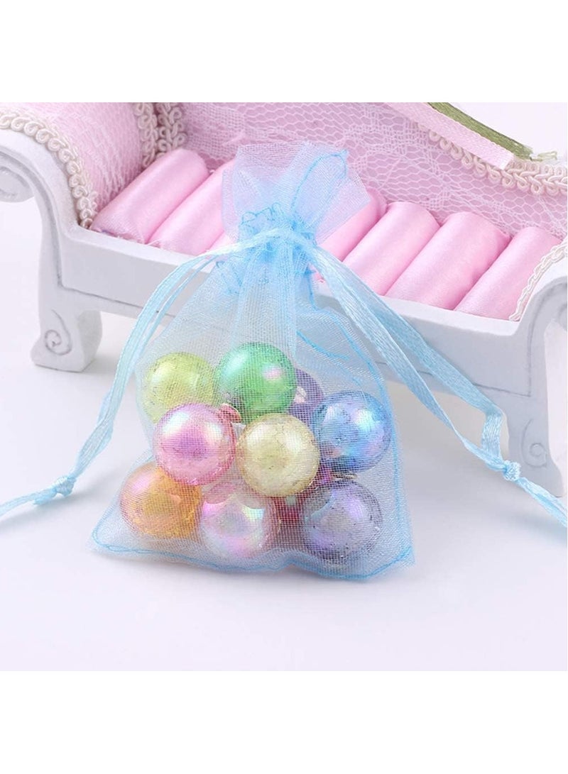 MARKQ 100 Pieces Organza Bags with Drawstrings | 9 X 12 cm Organza Bags for Jewelry Pouches, Candies and Wedding Party | Eid Christmas Bags for Gifts | Organza Gift Bags | Goody Bags (Light Blue) - Image 4