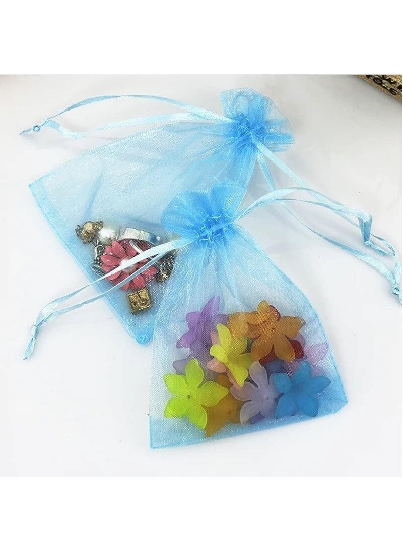 MARKQ 100 Pieces Organza Bags with Drawstrings | 9 X 12 cm Organza Bags for Jewelry Pouches, Candies and Wedding Party | Eid Christmas Bags for Gifts | Organza Gift Bags | Goody Bags (Light Blue) - Image 5
