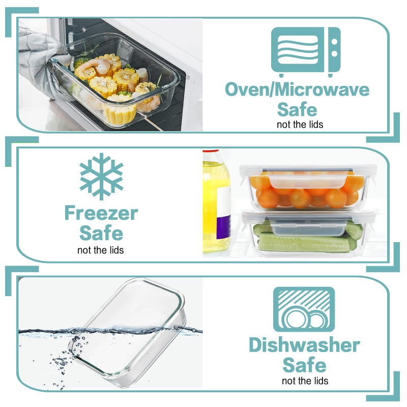 HOMBERKING 30oz 8 Pack Glass Meal Prep Containers with Lids, Food Storage Airtight Bento Boxes with Leak Proof Locking for Microwave, Oven, Freezer and Dishwasher (8 lids & 8 Containers) - Image 3