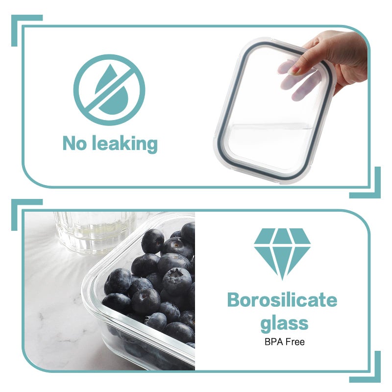 HOMBERKING 30oz 8 Pack Glass Meal Prep Containers with Lids, Food Storage Airtight Bento Boxes with Leak Proof Locking for Microwave, Oven, Freezer and Dishwasher (8 lids & 8 Containers) - Image 4