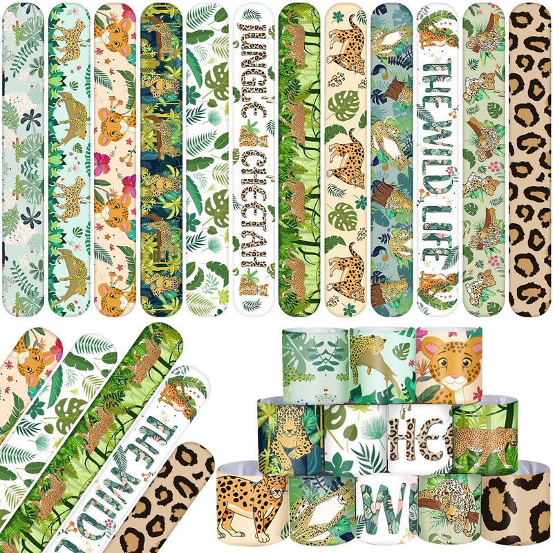 Lcnjscgo 48 PCS Jungle Cheetah Slap Bracelets Cheetah Party Favors Cartoon Jungle Animals Party Wristbands for Kids Boys Girls Safari Leopard Party Supplies Birthday Party Baby Shower Carnival Prizes Gifts - Image 2