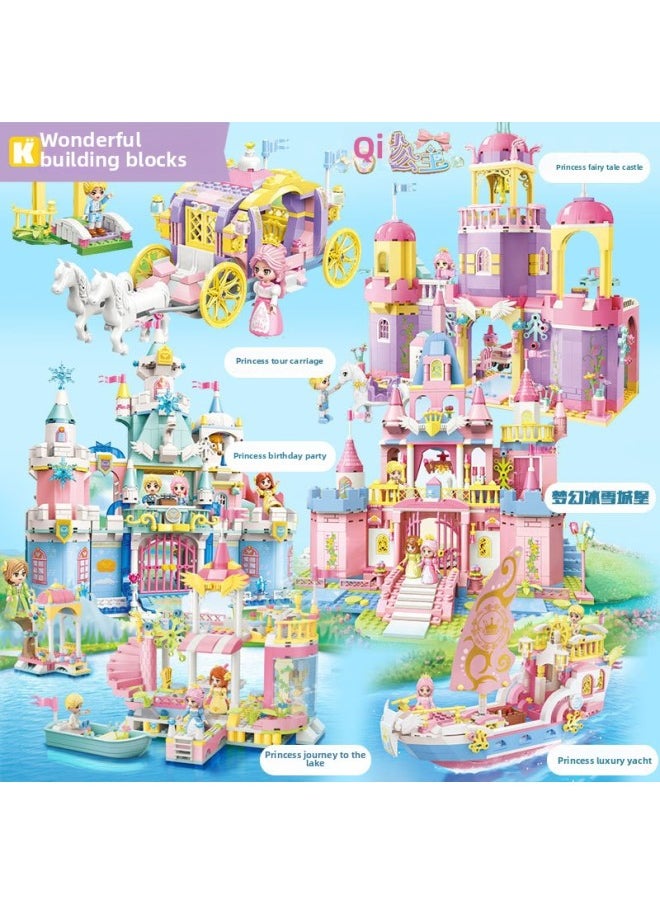 Generic - Enlightenment Wonderful Princess Girl Building Blocks Parade Carriage Yacht Party Ice And Snow Fairy Tale Castle Small Particle Building Blocks-Color:36012 Princess Cruising Carriage - Image 1