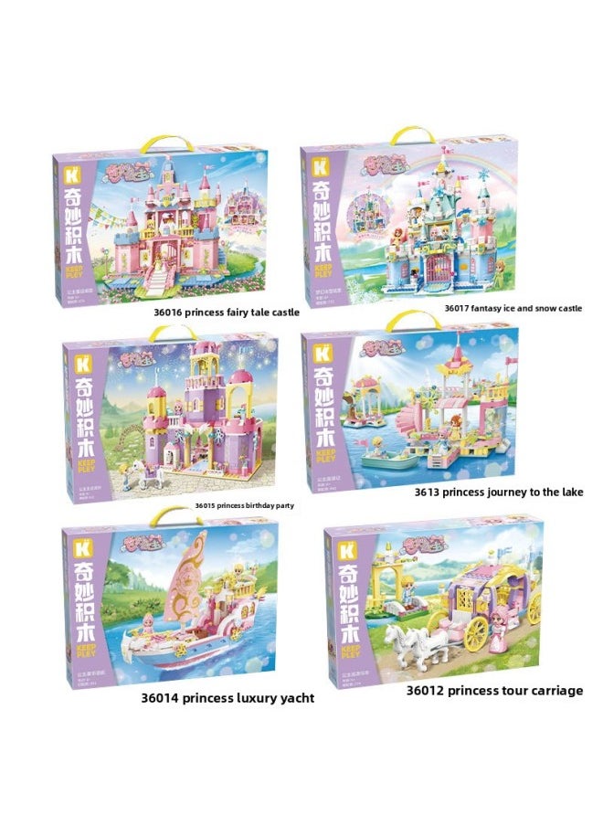 Generic - Enlightenment Wonderful Princess Girl Building Blocks Parade Carriage Yacht Party Ice And Snow Fairy Tale Castle Small Particle Building Blocks-Color:36012 Princess Cruising Carriage - Image 1