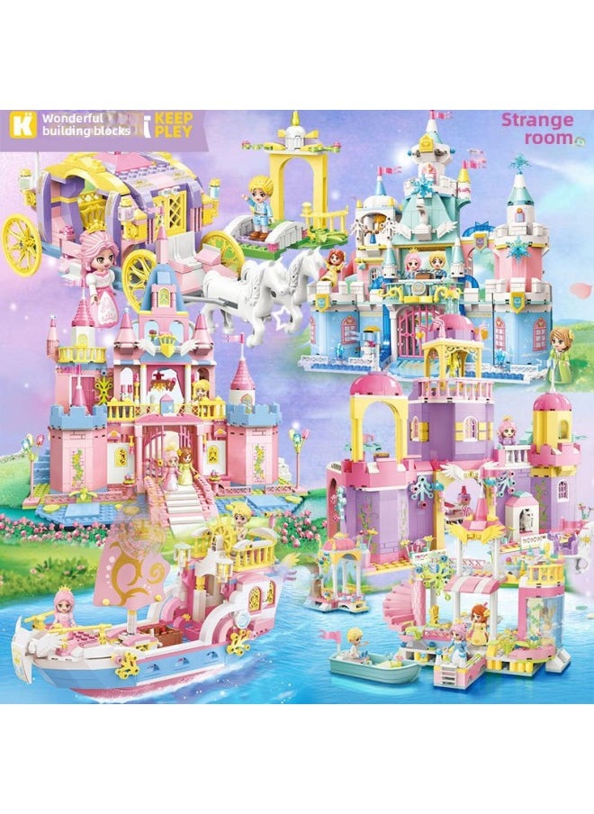 Generic - Enlightenment Wonderful Princess Girl Building Blocks Parade Carriage Yacht Party Ice And Snow Fairy Tale Castle Small Particle Building Blocks-Color:36012 Princess Cruising Carriage - Image 1