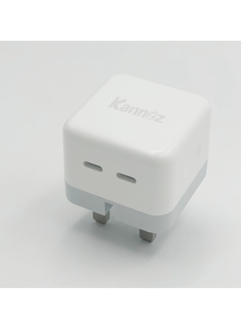 Kannzz Foldable UK plug dual USB-C 35W wall charger adaptor type C fast charging chargers for Android and iPhone