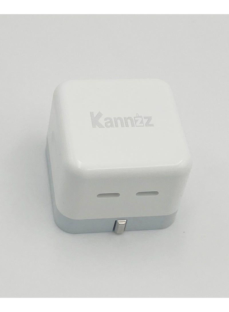 Kannzz Foldable UK plug dual USB-C 35W wall charger adaptor type C fast charging chargers for Android and iPhone