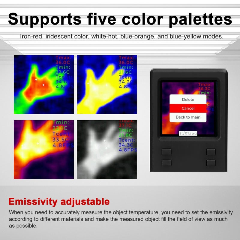 Thermal Imaging Camera: 32*32 Resolution Infrared Sensor, 5 Color Palettes - Adjustable Emissivity, WiFi Connectivity for Equipment Maintenance, Home Inspection & Industrial Use - Image 3