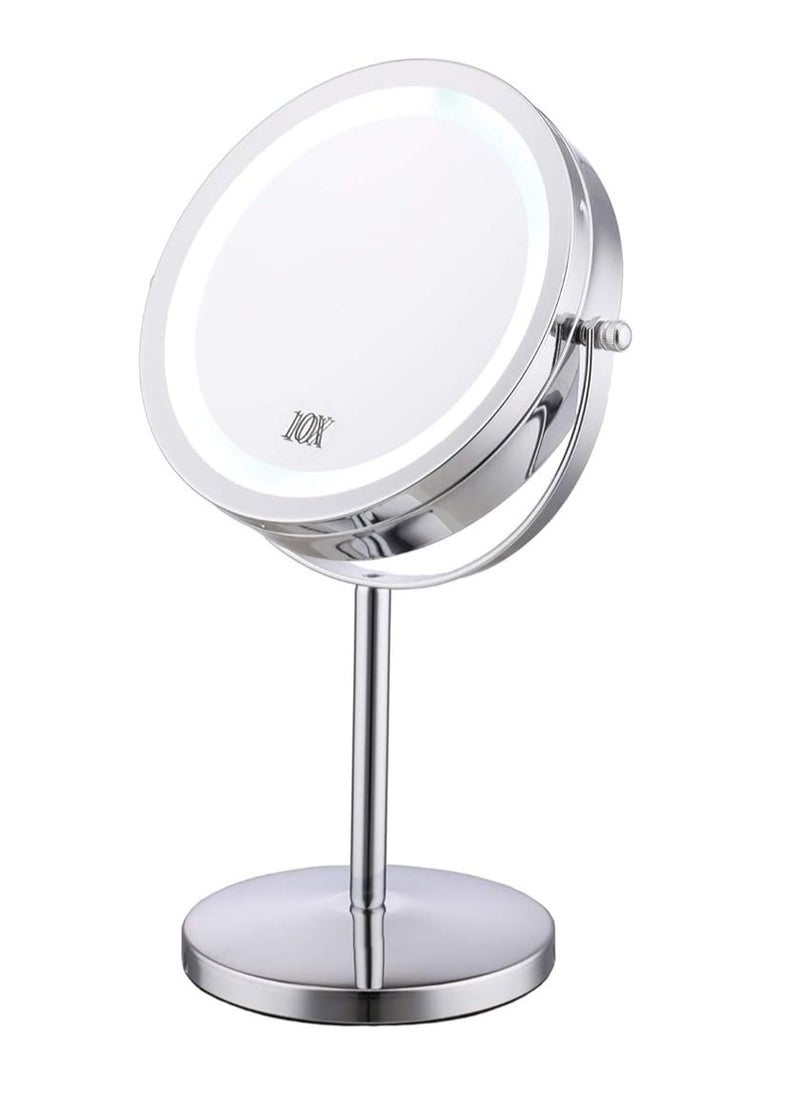 Generic LED Lighted Makeup Mirror 7" Vanity Mirror Desktop High-Definition Beauty Mirror 10X Magnifying Double Sided Swivel Cosmetic Mirror 360° Rotation for Dressing Table Bathroom beauty salon（Pushbutton switch）  - Image 1
