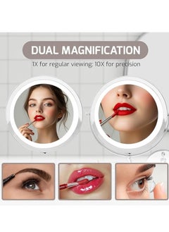 Generic LED Lighted Makeup Mirror 7" Vanity Mirror Desktop High-Definition Beauty Mirror 10X Magnifying Double Sided Swivel Cosmetic Mirror 360° Rotation for Dressing Table Bathroom beauty salon（Pushbutton switch）  - Image 4