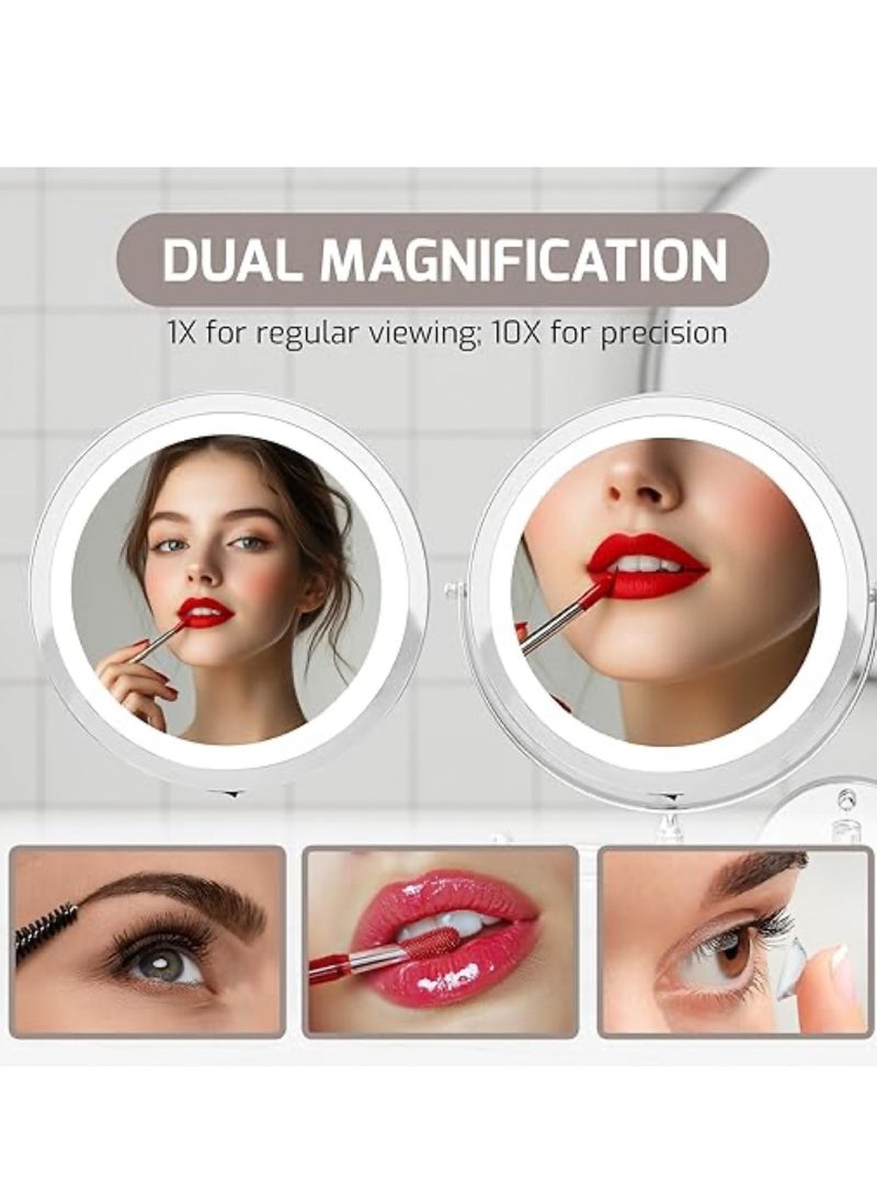 Generic LED Lighted Makeup Mirror 7" Vanity Mirror Desktop High-Definition Beauty Mirror 10X Magnifying Double Sided Swivel Cosmetic Mirror 360° Rotation for Dressing Table Bathroom beauty salon（Pushbutton switch）  - Image 4