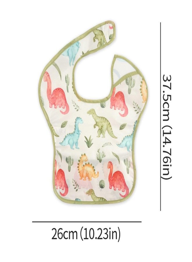 CoolaPeach 3-Pack Waterproof Baby Bibs Essential Must Have for Eating - Lightweight Toddler Feeding Bibs with Large Food Catcher, Mess Proof, Food-Grade Baby Eating Essentials (Dinosaur and Leaves) - Image 2