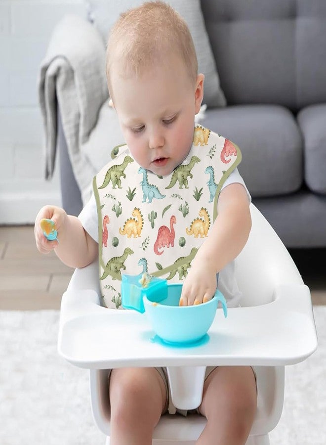 CoolaPeach 3-Pack Waterproof Baby Bibs Essential Must Have for Eating - Lightweight Toddler Feeding Bibs with Large Food Catcher, Mess Proof, Food-Grade Baby Eating Essentials (Dinosaur and Leaves) - Image 5