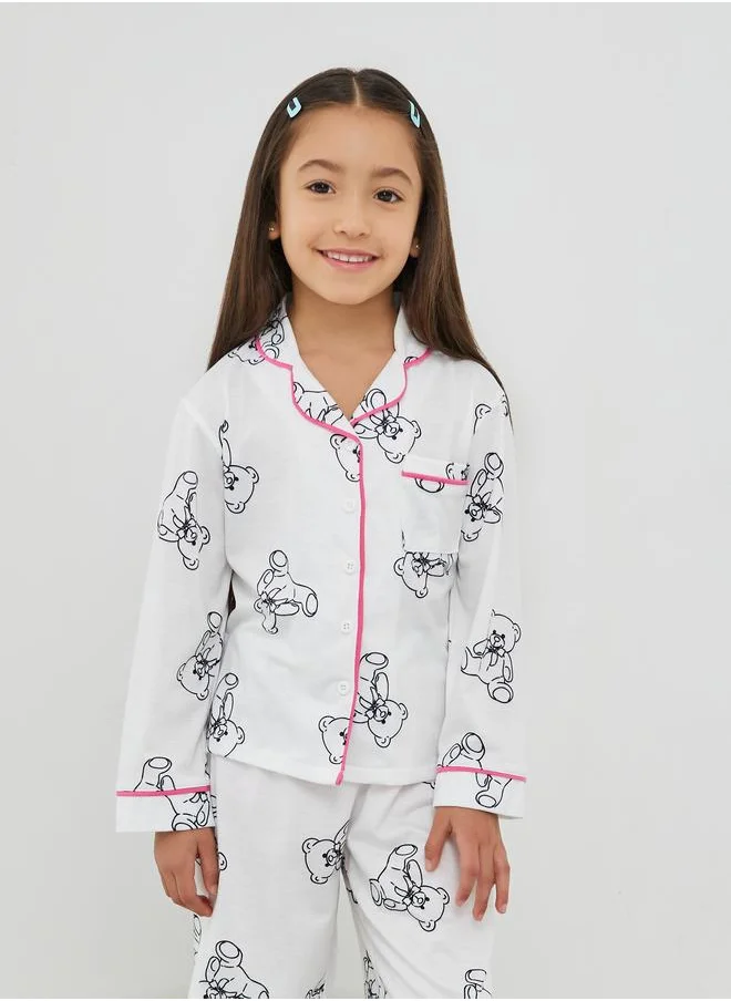 Styli Styli Printed Buttoned Shirt and Pyjama Set