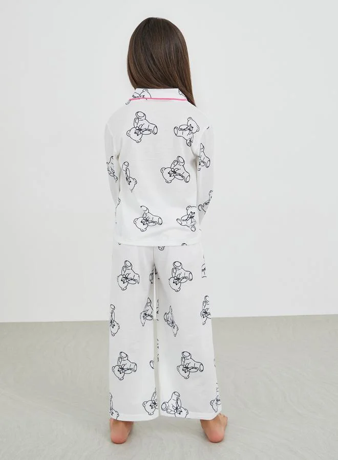 Styli Printed Buttoned Shirt and Pyjama Set