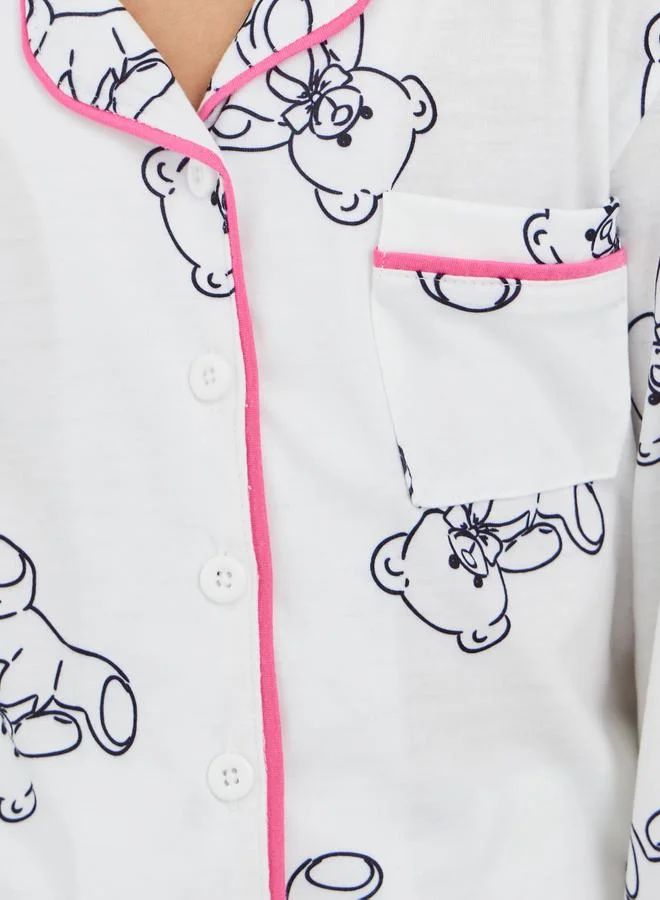 Styli Printed Buttoned Shirt and Pyjama Set