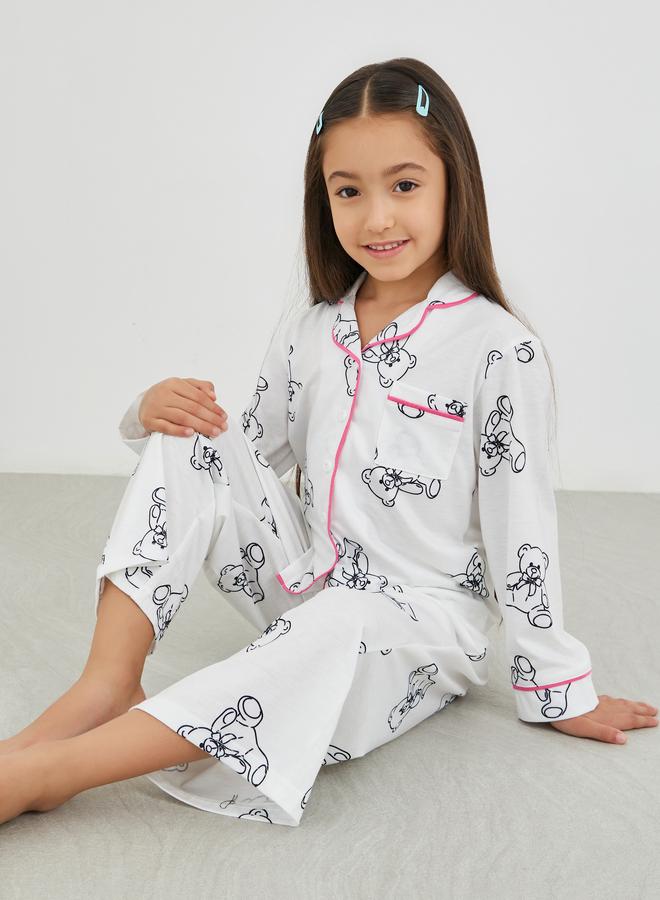 Styli Printed Buttoned Shirt and Pyjama Set - Image 1