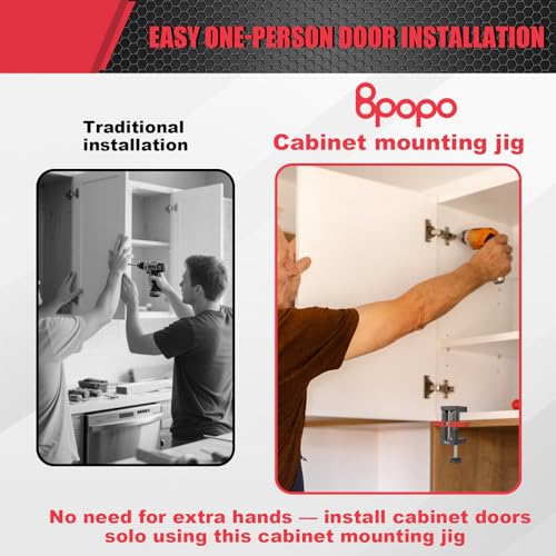 BPOPO Cabinet Door Mounting Jig, Adjustable Aluminum Alloy Installation Positioner Tool Jig for Installing Frameless or Face Frame Cabinet Doors - Image 5