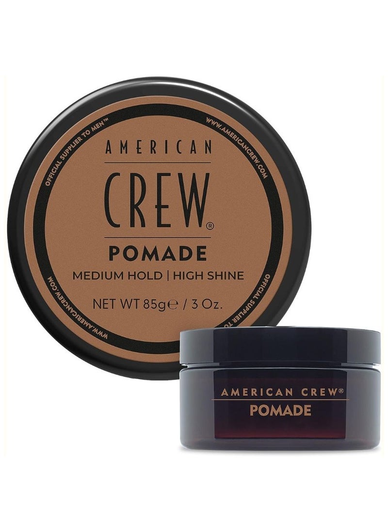 AMERICAN CREW Pomade With Medium Hold & High Shine, (85G) Water-Based Pomade, Hair Styling For Men, Curly Hair Styling, Flexible Alternative to Styling Gels, Slicked Back Hairstyles, All Hair Types Control  - Image 1