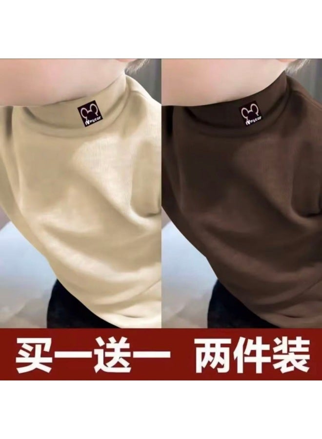Children's Half Turtleneck Velvet Bottoming Shirt For Boys And Girls In Autumn And Winter, Casual And Versatile Cartoon Tops, Medium And Large Kidsren's Long-sleeved T-shirts