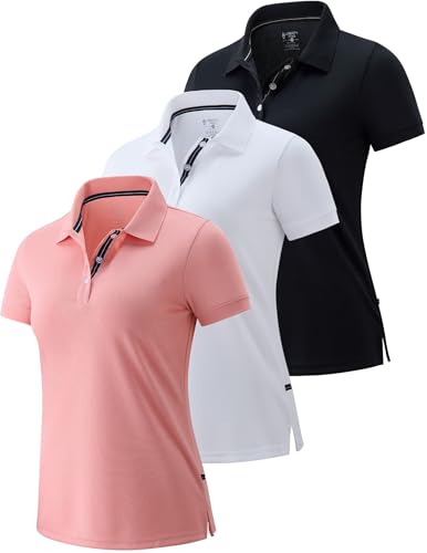 Liberty Pro 3 Pack Women's Athletic Dry Fit Polo Shirts, Wicking Short Sleeve Collared Golf T Shirt Tennis Tops (Set 5, Small) - Image 1