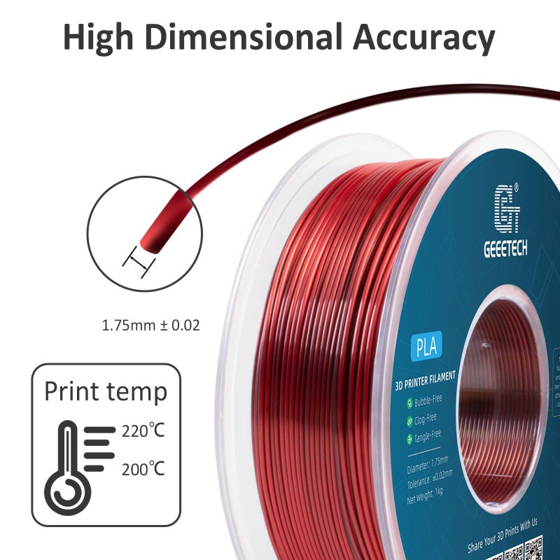 Geeetech Silk PLA Filament 1.75mm Silk Dual Color Filament, Coextrusion Dichromatic Metal-Like Shiny Consumable 1kg (2.2lbs) 1 Spool, Dimensional Accuracy +/- 0.02 mm, Black Red - Image 4